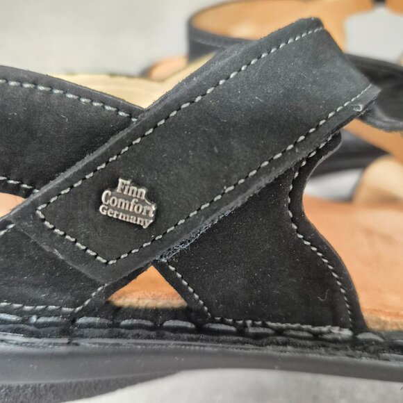 41 Finn Comfort Calvia Black Leather Sandals - Picture 5 of 10